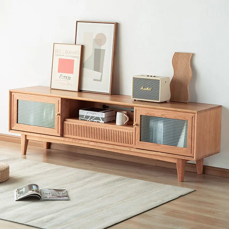 Mobile TV nordico in legno massello di ciliegio, moderno e semplice, tavolino da caffè in noce nera, combinazione di mobili per soggiorno