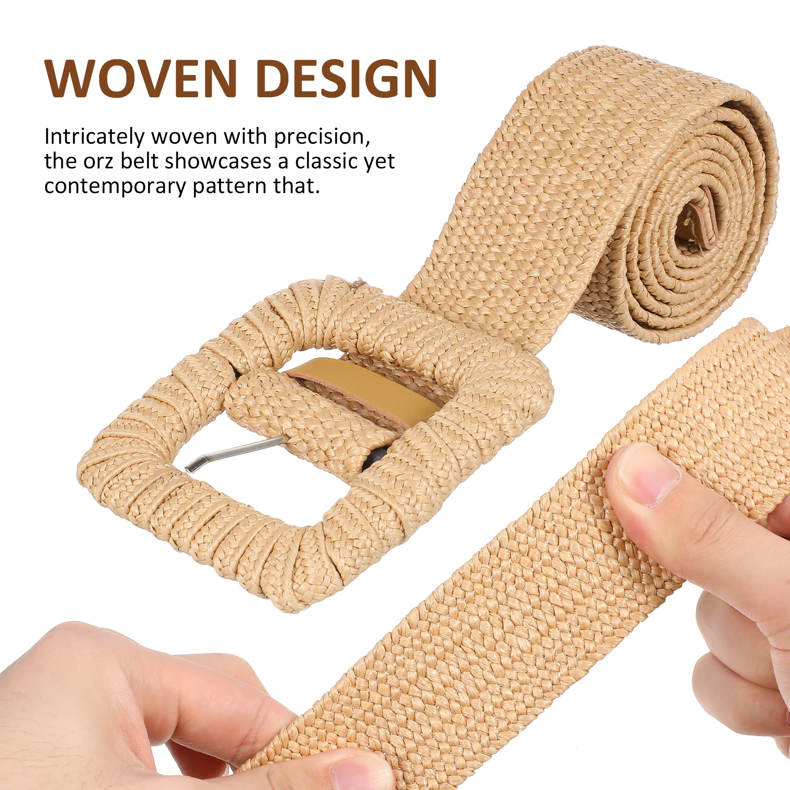 

Elastic Grass Belt Khaki Polypropylene Woven Women Dress Waist Vintage Adjustable Square Buckle Wide Belts Boho Trousers