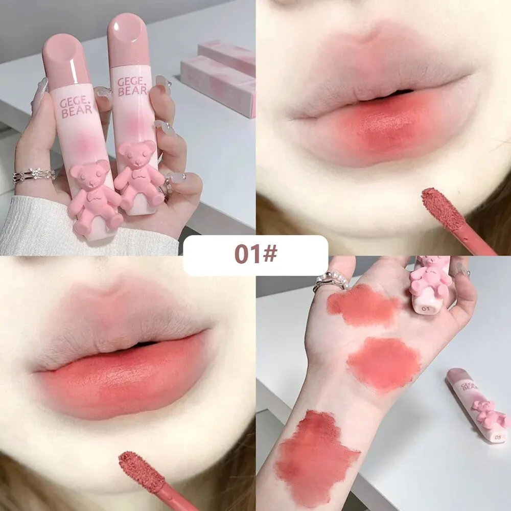 Cute Bear Design Velvet Lipgloss Long Lasting Nude Brown Red Lip Tint Cosmetics Gege Bear Lip Gloss image 4