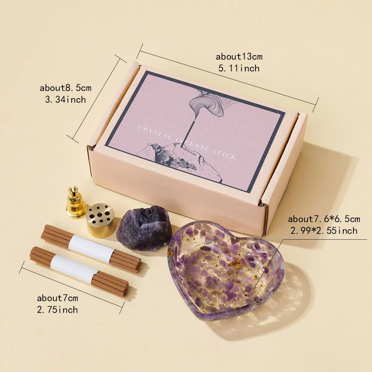 1set Natural Crystal Dropper Resin Reiki Stone Candle Base Aromatherapy Cornucopia Healing Meditation Decoration Gift Box Set