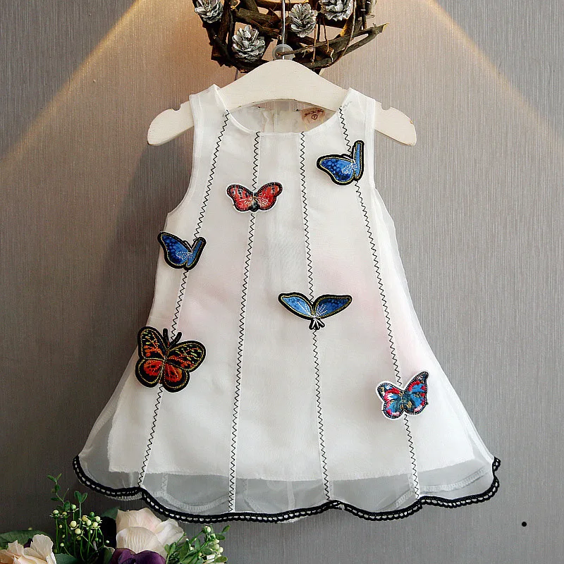 2025 Summer Korean Girls Three-dimensional Fabric Patch Organza Dress Vest Dress Sleeveless Princess Dress