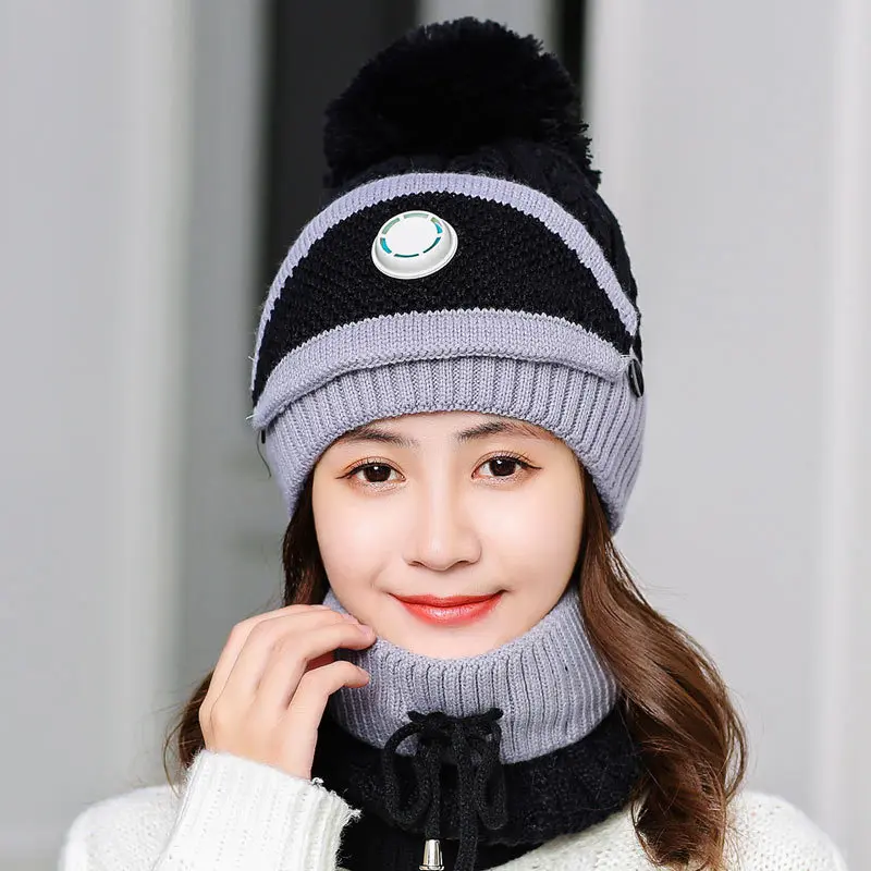 K103 Hat Female Plush Bear Ears Hat Scarf One Autumn And Winter Korean Version All-Match Japanese Sweet Winter Warmth