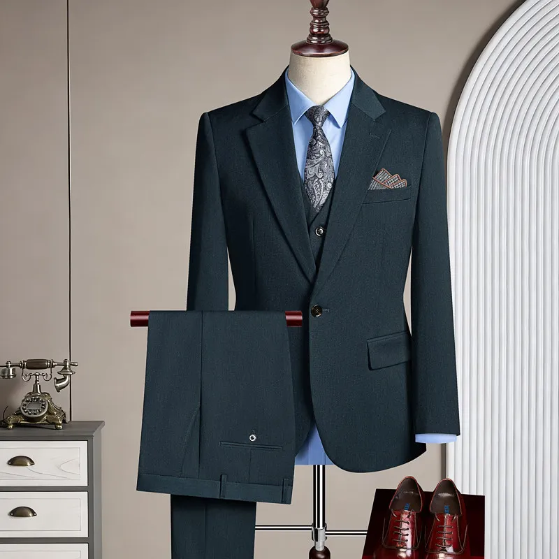 High-end Men's Fashionable and Stylish Casual New Wool Suit - Three-piece Set with One-button Fastening, High-quality Suit Set