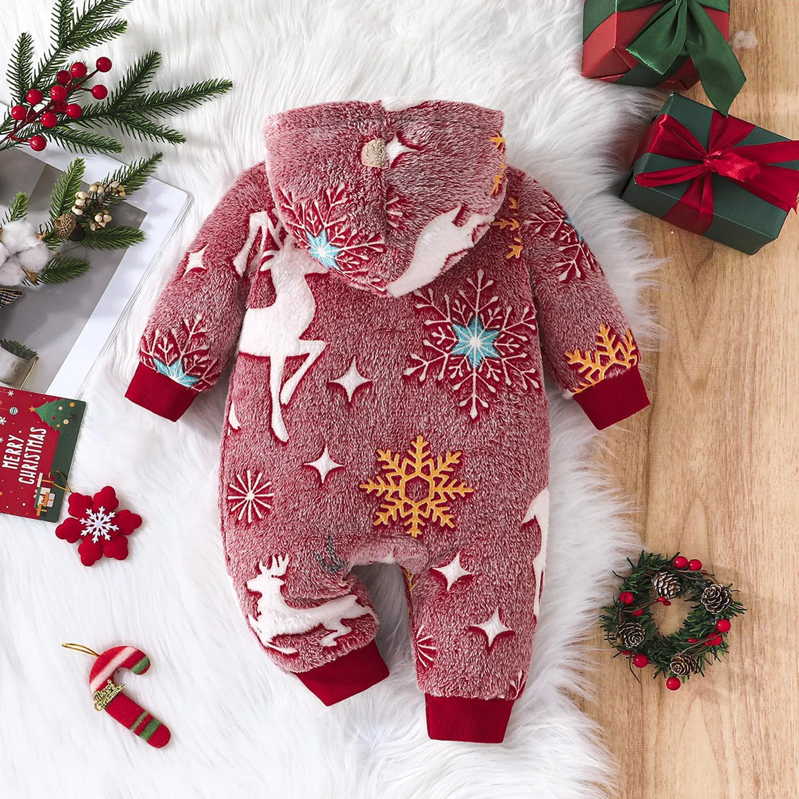 0-18 Months Newborn Baby Rompers Cute Christmas Elk Plush Infant Girls Overall Jumpsuit Autumn Winter Warm Baby Boys Clothes