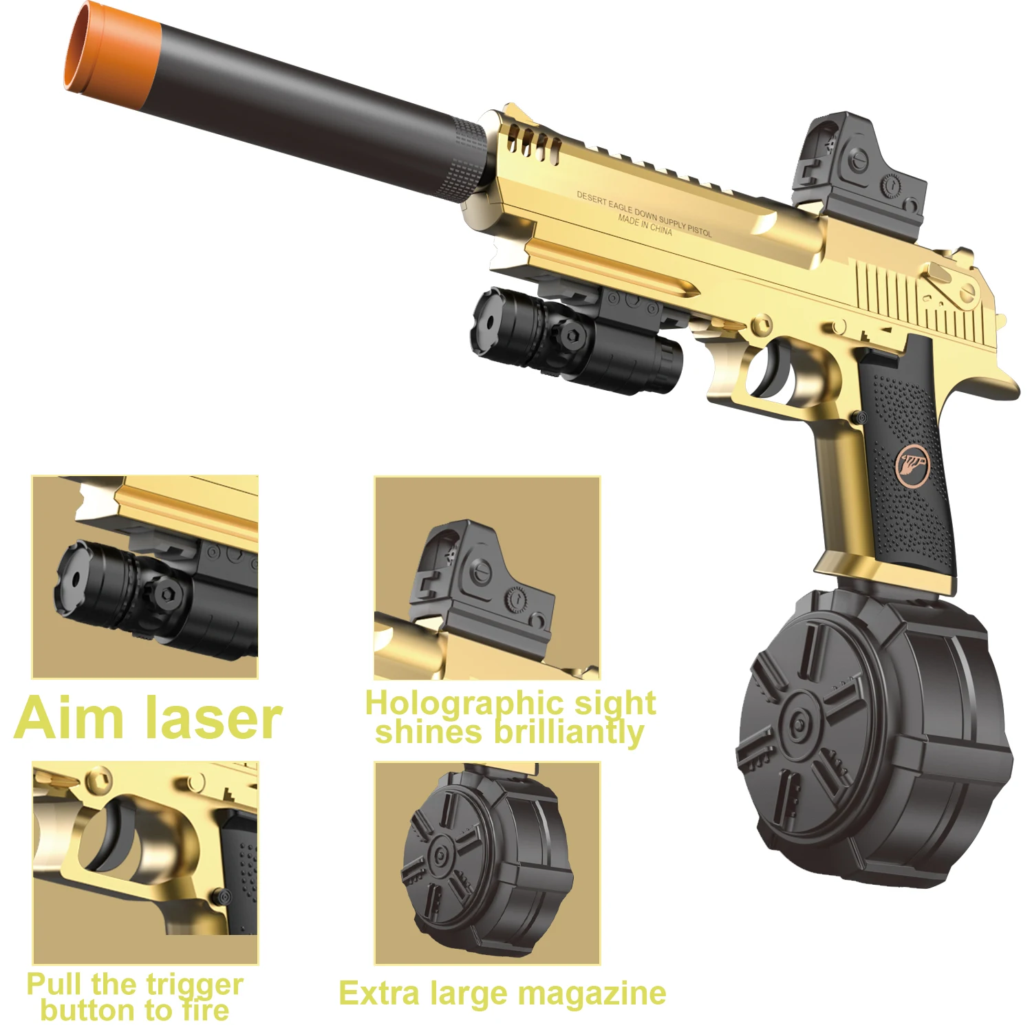 Pistola de brinquedo elétrica, explosão elétrica manual de tiro único, lançador de bola de gel, com três revistas, presente de feriado (sem balas)