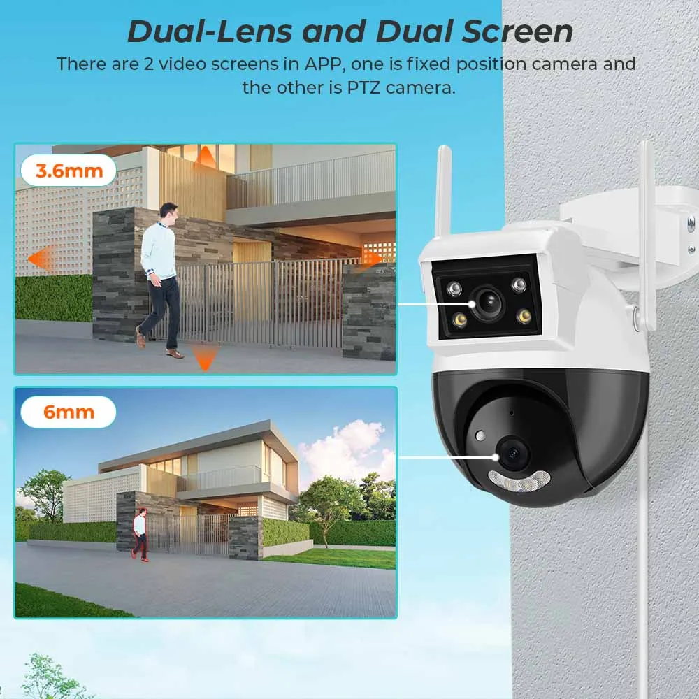YOOSEE Outdoor WiFi Security Camera 4MP Pan Tilt Dual Lens Screen Waterproof Wireless Smart Home IP Surveillance Camera