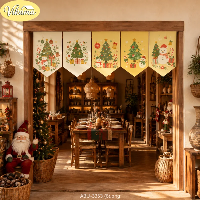 VIKAMA Cream Style Christmas Triangle Banners Christmas Tree Snowman Fabric Triangle Banners Holiday Party Decorations Cozy Home