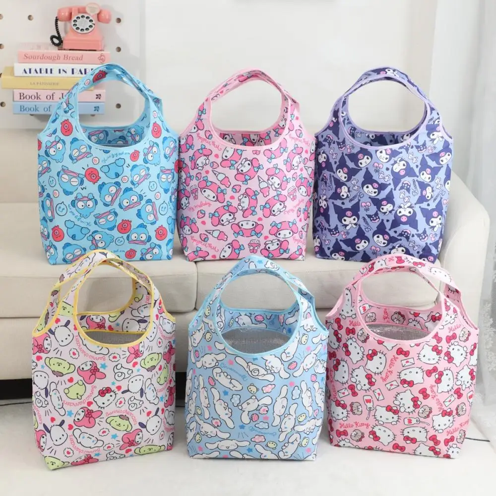 Kawaii Sanrio Anime My Melody Kuromi Cinnamoroll Cartoon Large Capacity Oxford Cloth Lined Insulated Lunch Box Bag