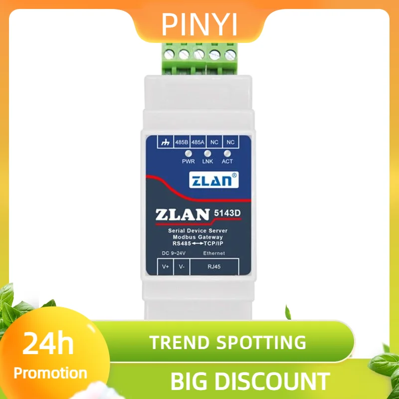Promotion ZLAN5143D DIN Rail RS485 To Ethernet RJ45 Converter Server Device Modbus RTU TCP Gateway