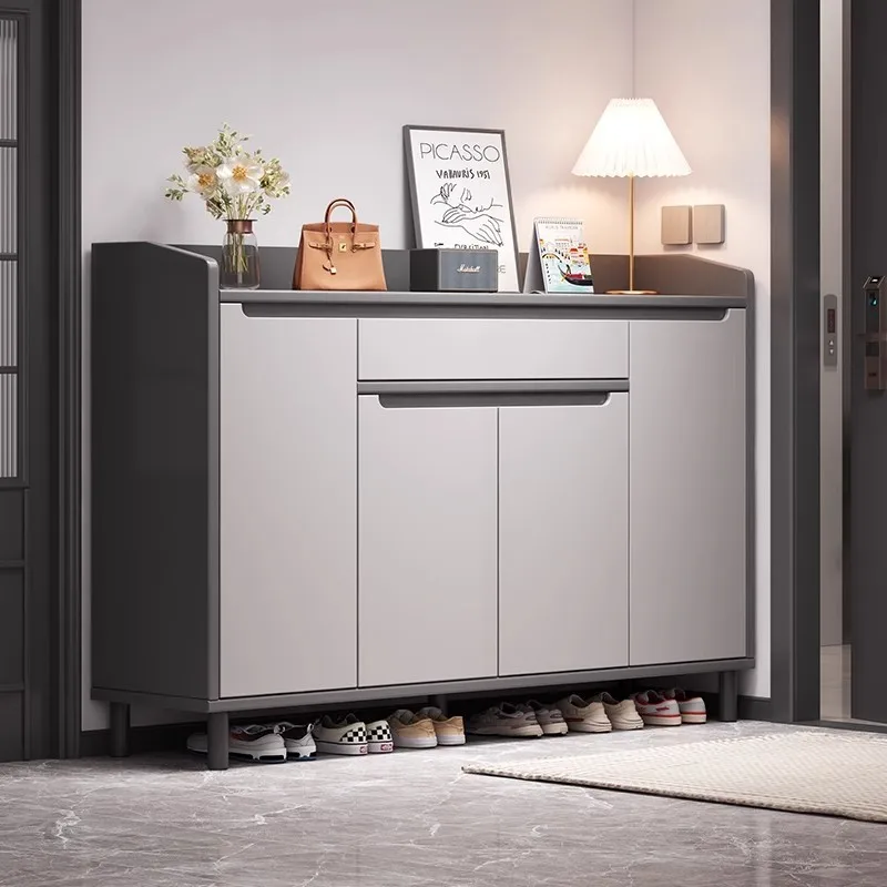 Custom Solid Wood Core Shoe Cabinet Home Entrance 2025 New Model Entryway Storage Cabinet Integrated Wall-Mounted Shoe Rack