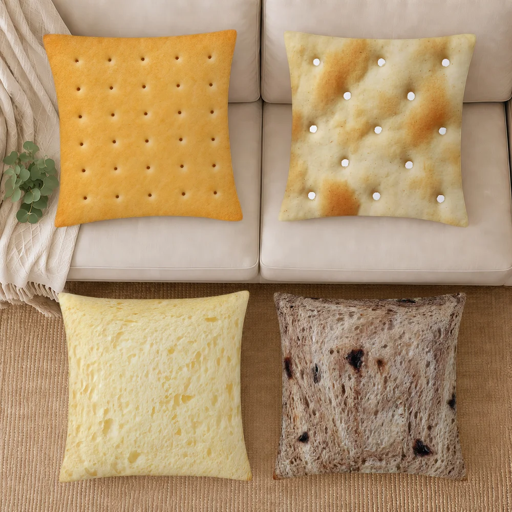 Fun Realistic Square Cookie Toast Art Cushion Cover Soft Pillowcase Double Sided Sofa Home Living Room Decor Bed Hogar Gift