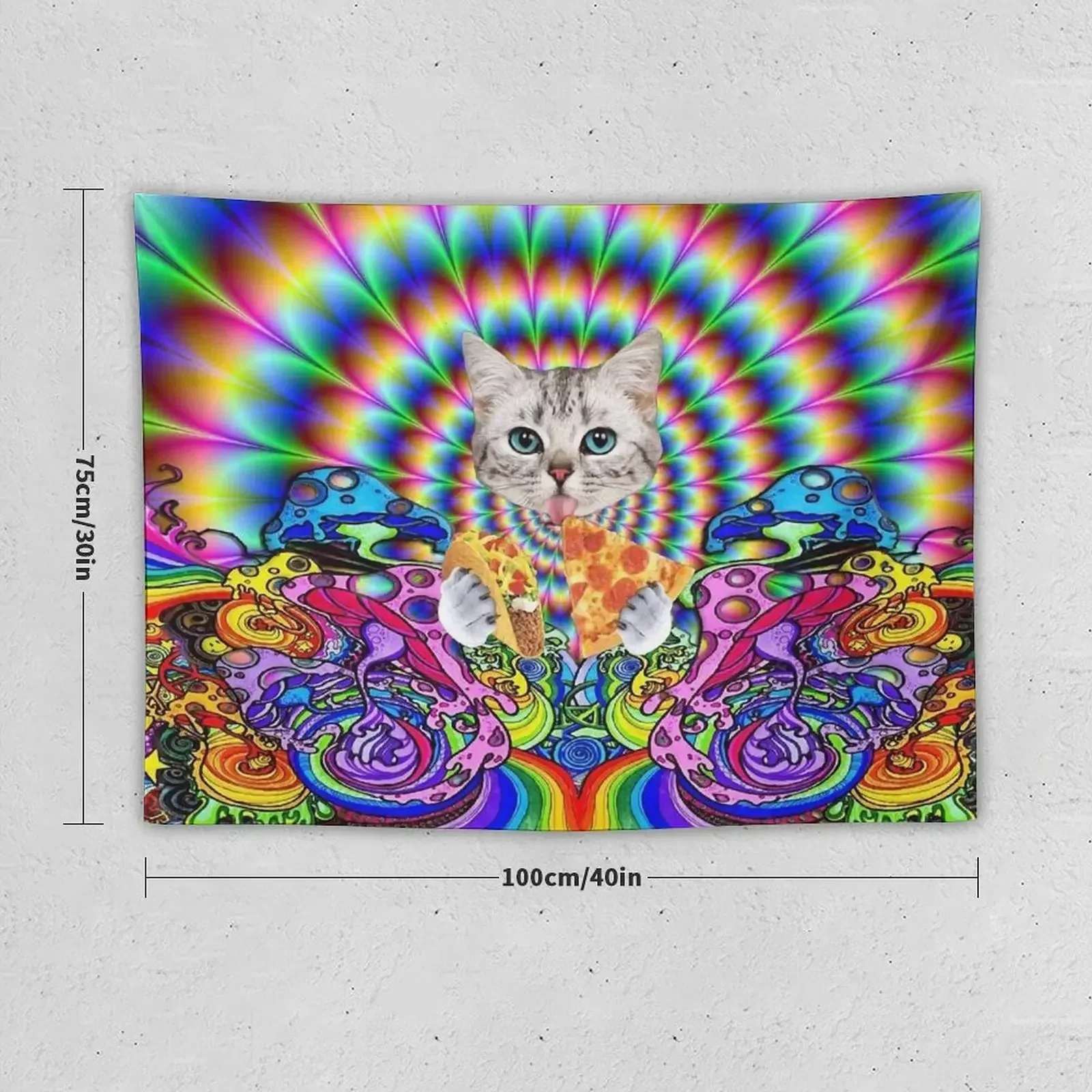 Trippy Taco Pizza Cat Tapestry Room Decoration Accessories Decorative Wall Hanging Wall Aesthetic Room Decoration Tapestry