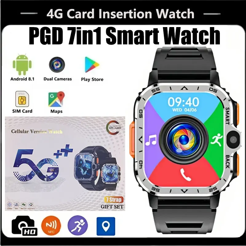 

New PGD Android Smartwatch | 4G Calling & GPS | 8GB+128GB Memory | Dual Camera | Stainless Steel Design