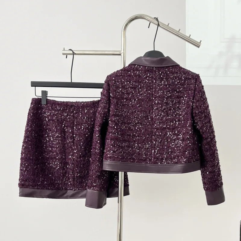 عالية الجودة الفرنسية خمر تويد قطعتين مجموعة المرأة سترة معطف + تنورة قصيرة الدعاوى Conjuntos Femininos فرقة 2 قطعة فام #6