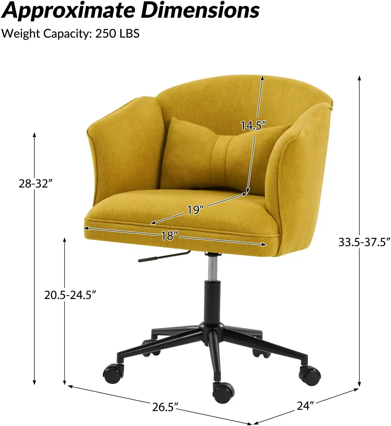 Fabric Office Chair with Butterfly Pillow, Cute Desk Chair with Metal Legs, Upholstered Comfy Task Chair, Height Adj