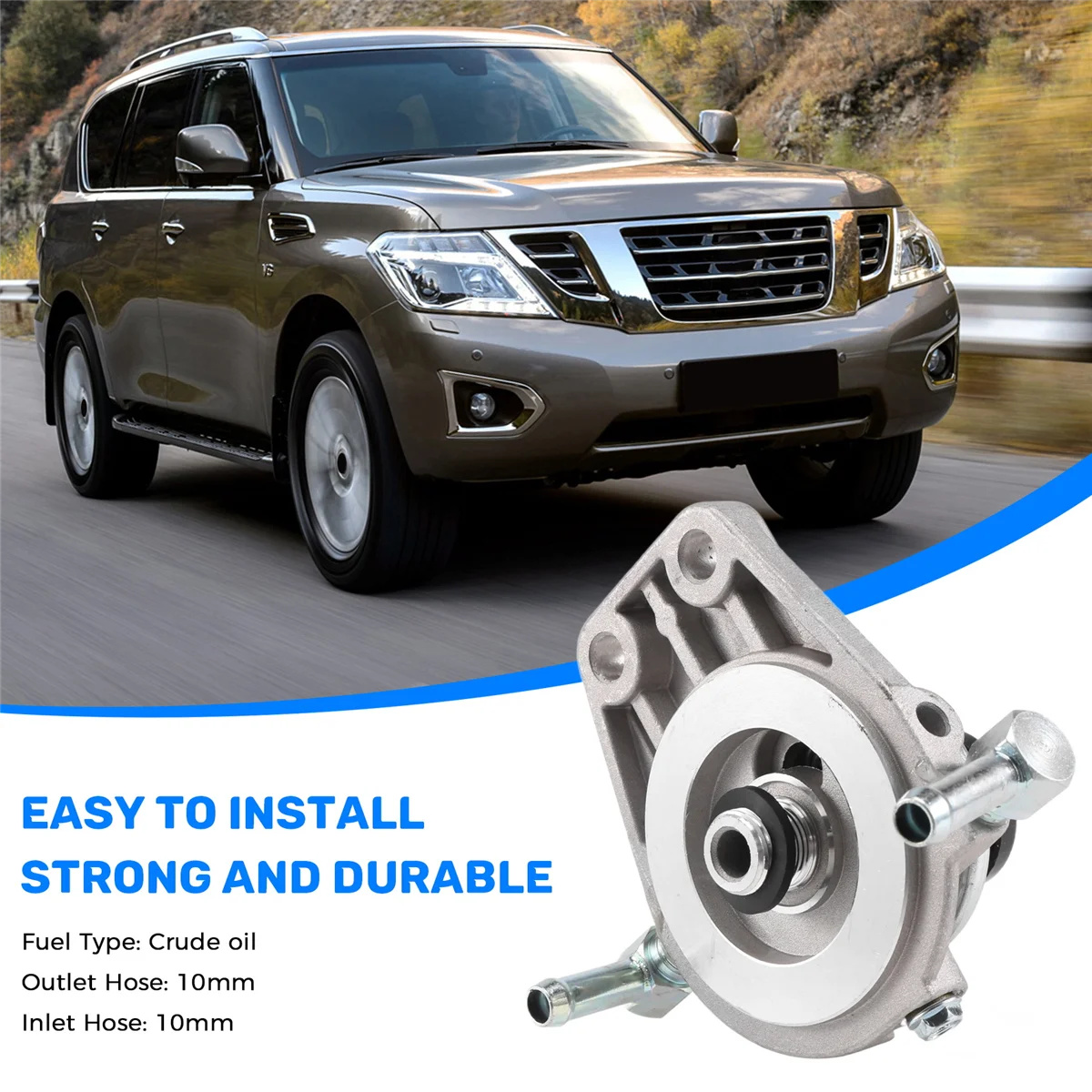 Pompe d'apprêt de levage de filtre à carburant de voiture en métal noir, 10mm, Nissan Patrol GU ZD30 3.0 16401VC10D, 1 PC