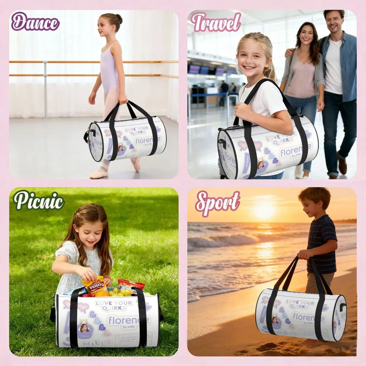 Florence By Mills Millie Bobby Brown Luggage Bag Large Capacity Duffle Tote Bag Handbags Gym Bags Fitness Bag for Boys Girls 6