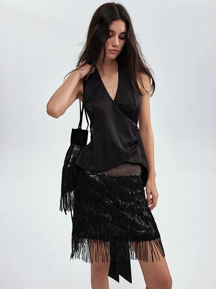 

Простой женский топ с V-образным вырезом и поясом из полиэстера, однотонный, для повседневной носки и делового стиля