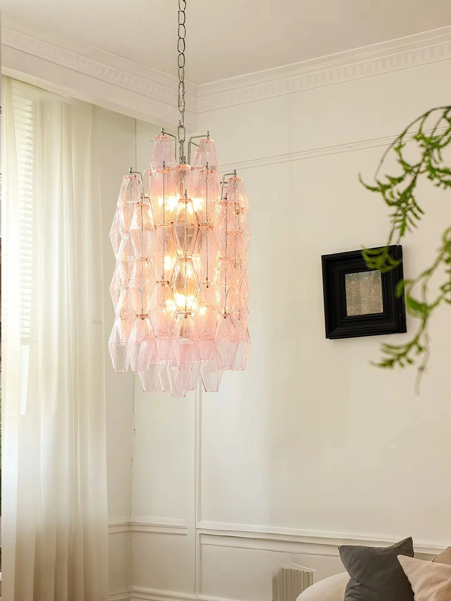 Vintage French Glass Pendant Light For Bedroom Hallway  Mid-century Glass Hanging Chandelier Entryway Kitchen Romantic Lighting