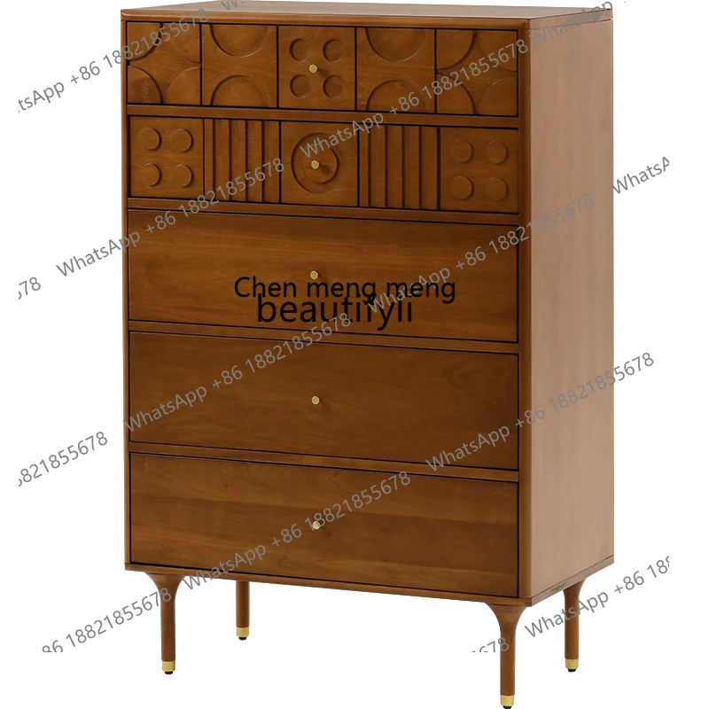 

Modern Minimalist Nordic Retro Style Bedroom Small Apartment Solid Wood Carving 5 Commode Side Cabinet Living Room Furniture