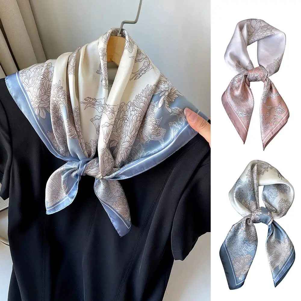 

70*70cm Satin Hair Scarf Neck Tie Bag Ribbon Skinny Headscarves Imitation Silk Print Square Scarf Thin Hair Wrap Neckerchief
