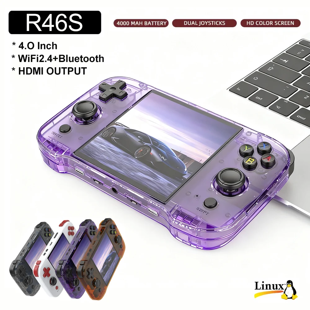 ​R46S Handheld Game Console 4Inch IPS Screen WIFI Bluetooth Open Source System 4000mAh Battery Portable Player TV Video Game Toy