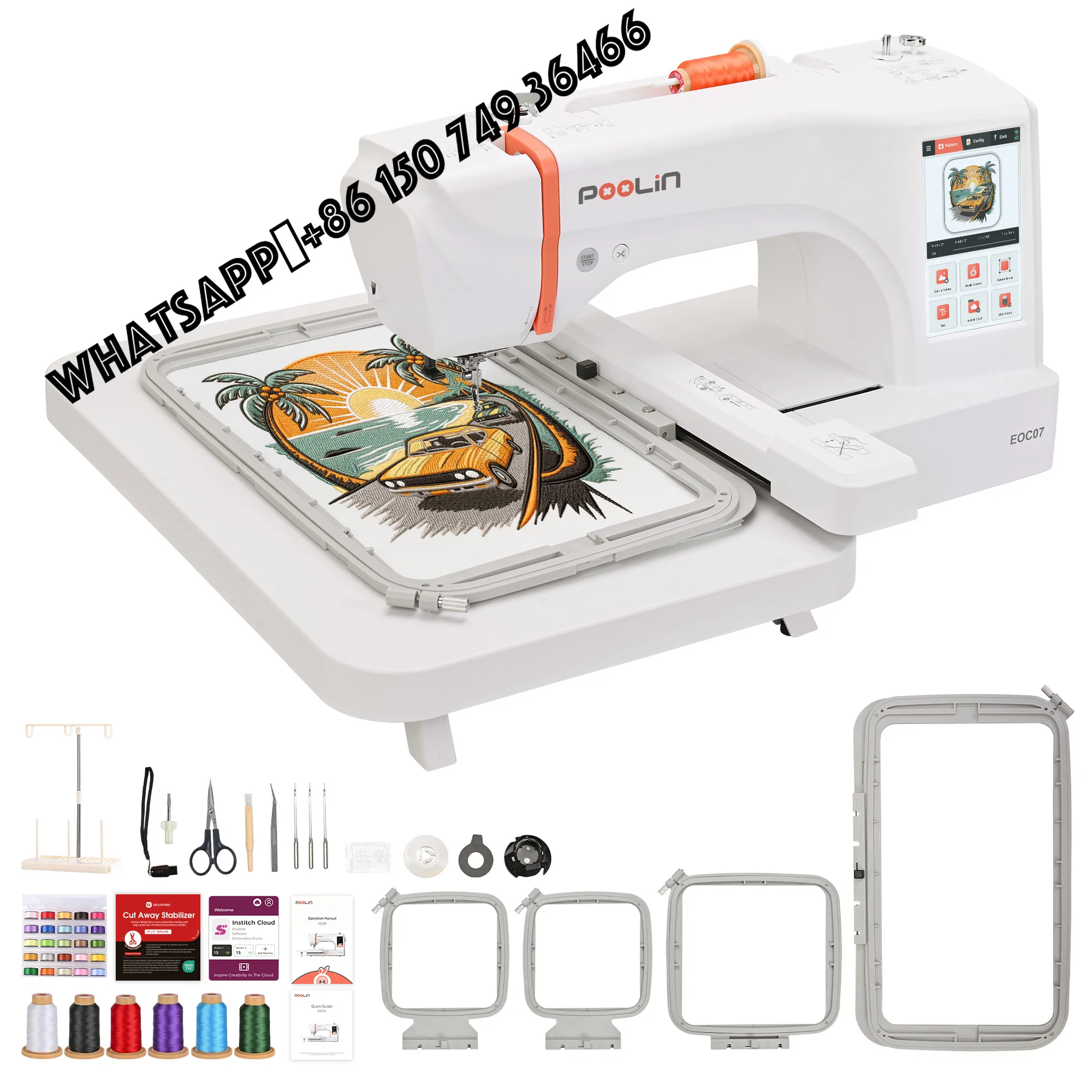 

PooLin EOC07 Single Head Home Computer Embroidery Machine Beginners 200*380mm Hoop Area 7" Touchscreen 200 Designs