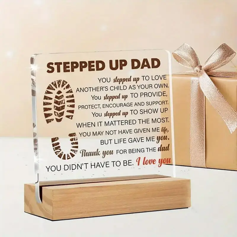 Stepped Up Dad Acrylic Sign Retro Dad Poster Wall Art Novelty Sign Gentle Reminder Desktop Ornament Father's Day Birthday Gifts