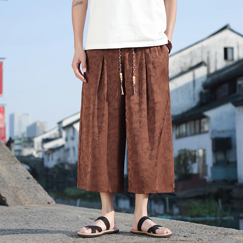 Streetwear Men Harem Pants Vintage Wide Leg Trousers Male Harajuku Style Hip Hop Men Calf-Length Pants Baggy Summer