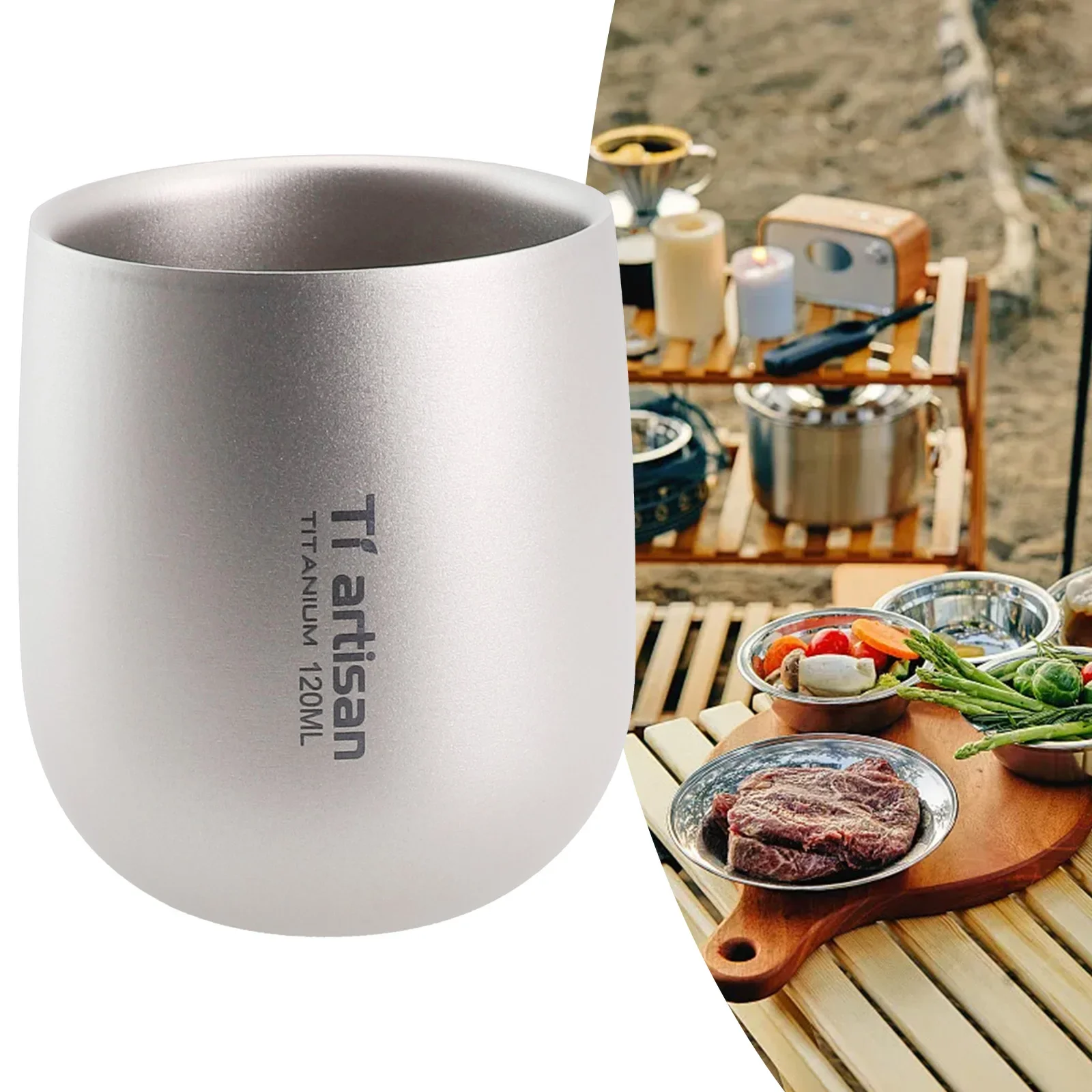 120ml Titanium Double Wall Camping Mug 2-Layer Beer Coffee Tea Water Juice Cup Outdoor Camping Hiking Backpacking Picnic