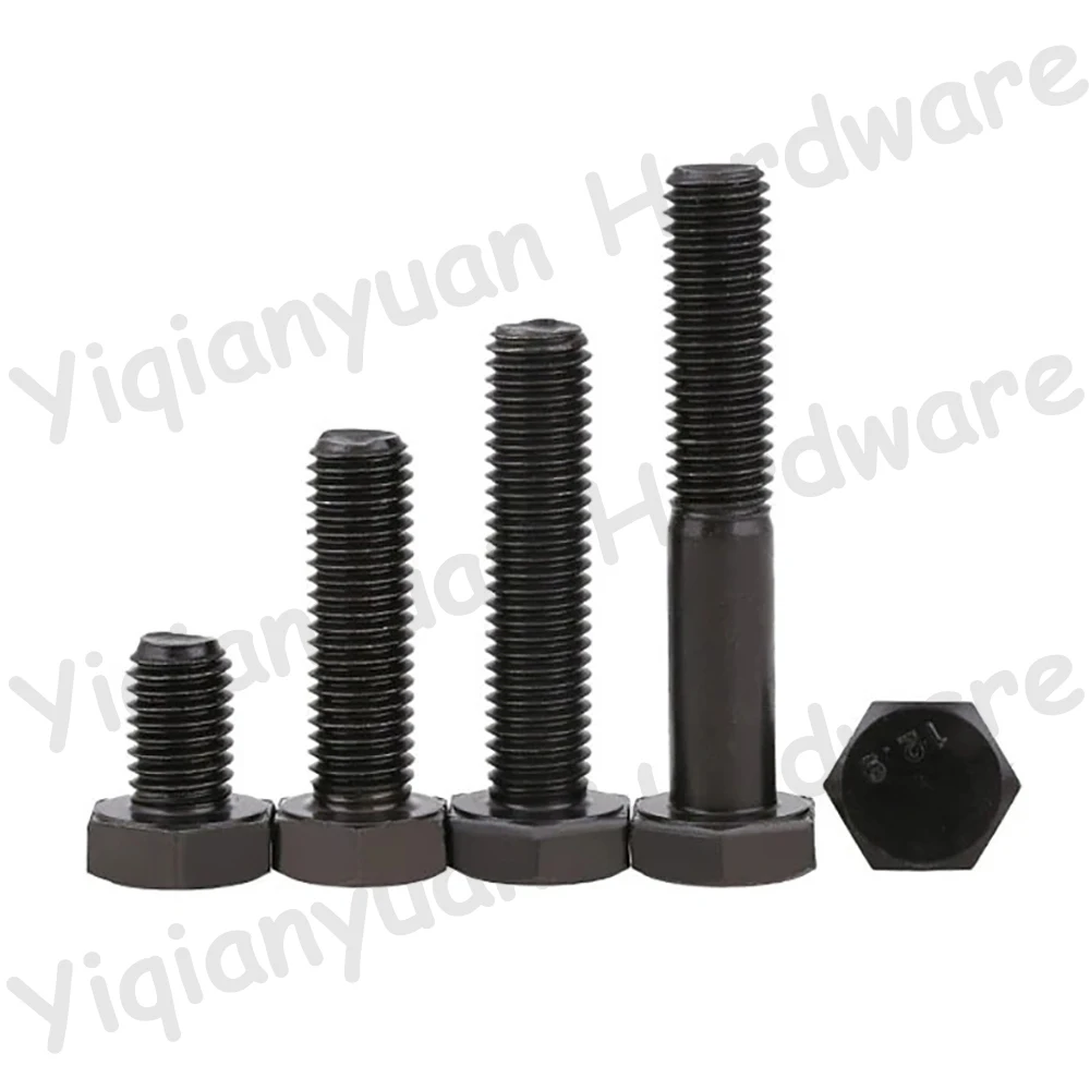 Yiqianyuan DIN933 M16xP2.0 Grade 12.9 Alloy Steel Black Hexagon Head Bolt - External Full/Partial Threaded Hexagonal Head Screws