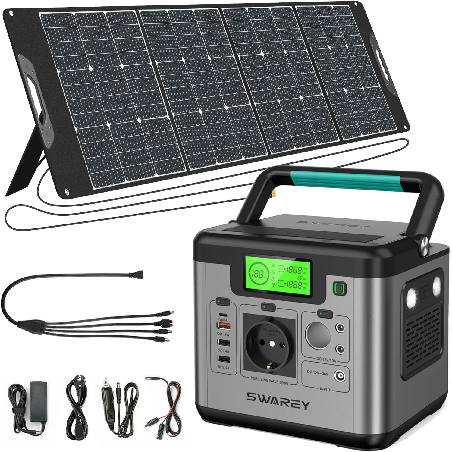 SWAREY S500 Pro 500W (1000W piek) krachtcentrale 518Wh zonnegenerator back-up noodoplader powerbank met 200W zonnepaneel