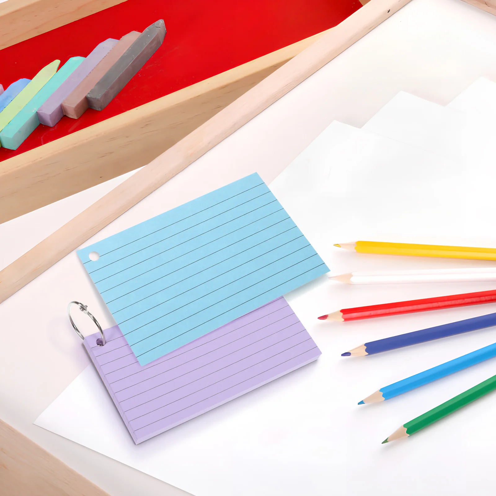 

500Pcs Colored Index Cards with Binder Holes Lined Flash Cards for Studying Note Pads Memo Sheets Office School Supplies