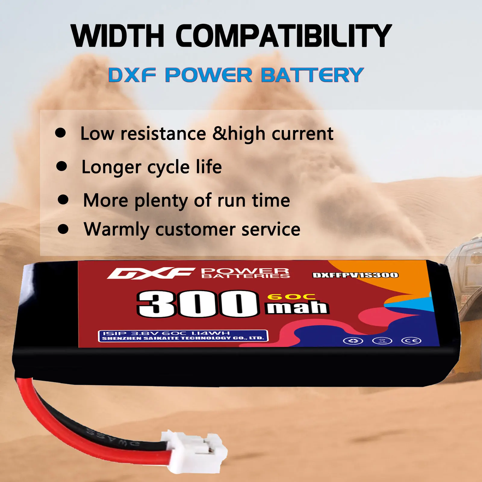 DXF Lipo 1S batterie 3.8V 300mAh 60C avec prise XT30 XT60 JST pour quadrirotor hélicoptère Drone avion FPV