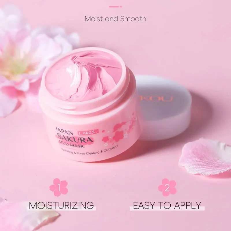 قناع الطين LAIKOU Sakura 25 جرام للتنظيف العميق للرؤوس السوداء، قناع الوجه للتحكم في الزيت