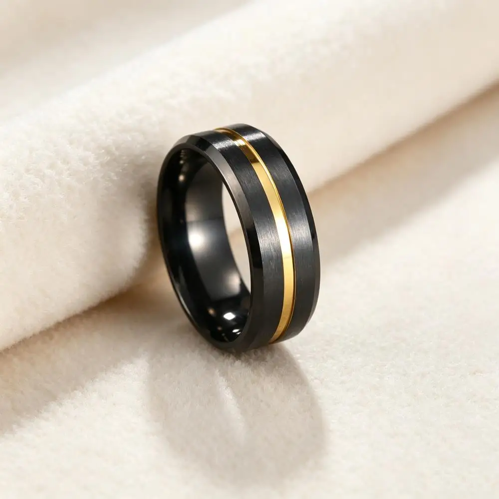 Business Stainless Steel Rings For Men Two Tone Black Gold Color Male Promise Wedding Bands Engagement Party Jewelry Gifts