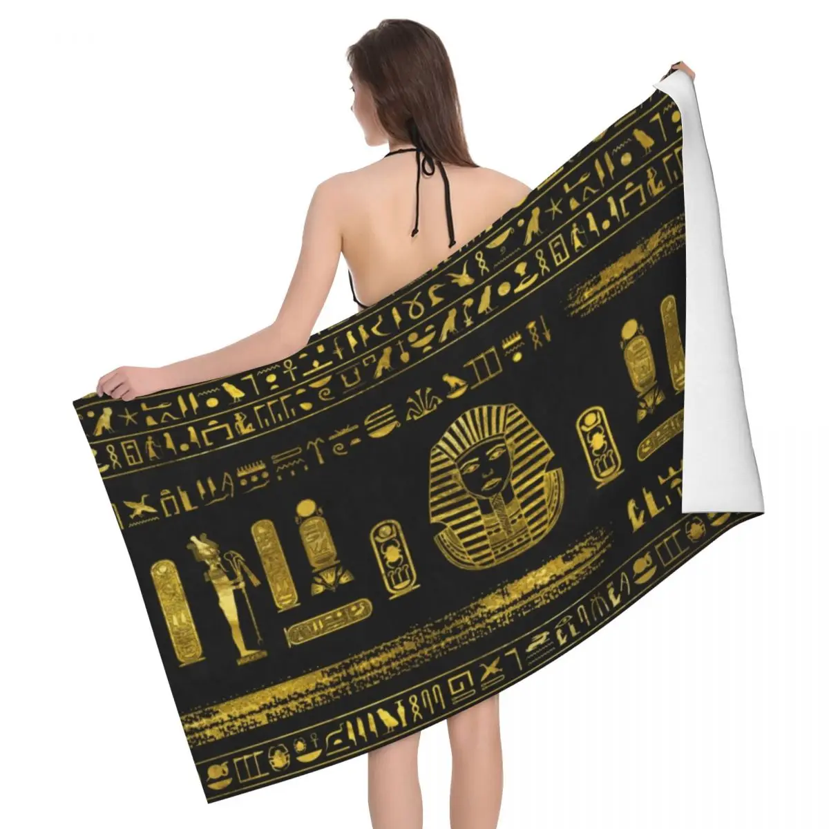 

Ancient Egypt Sphinx And Hieroglyphs Beach Towel Personalized Golden Egyptian Soft Linen Microfiber Bath Towels