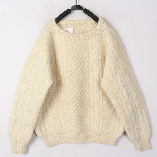 

Винтажный осенне-зимний белый 3D-вязаный шерстяной свитер-кардиган с воротником-хомутом, длинными рукавами и круглым вырезом, утепленный женский топ