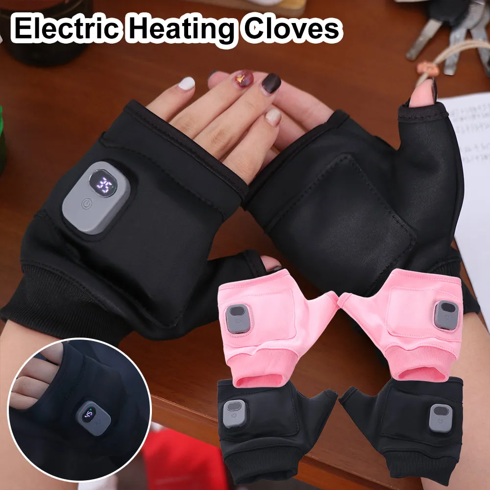 1Pair USB Rechargeable Heating Gloves Thermal Fingerless Electric Heated Gloves Temperature Control Hand Warmer