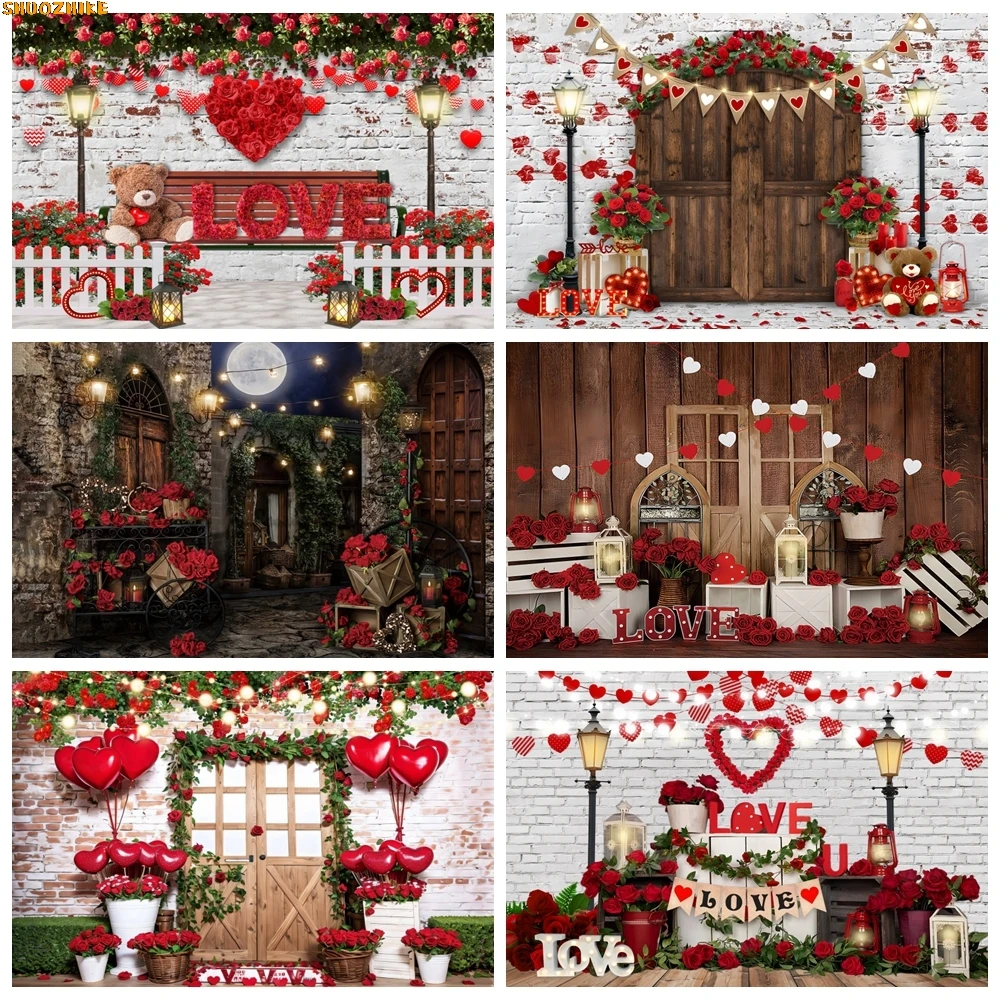 

Valentine's Day Backdrop February 14 Flower Rose Floral Red Love Heart Romantic Valentine Wedding Baby Photography Background