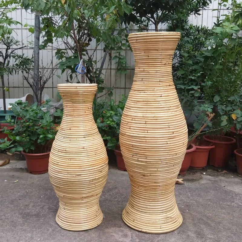 Rattan Wrapped Floor Vase Natural Original Handmade Woven Tall Flower Holder for Hotel Entryway Large Decorative Vase Home Decor