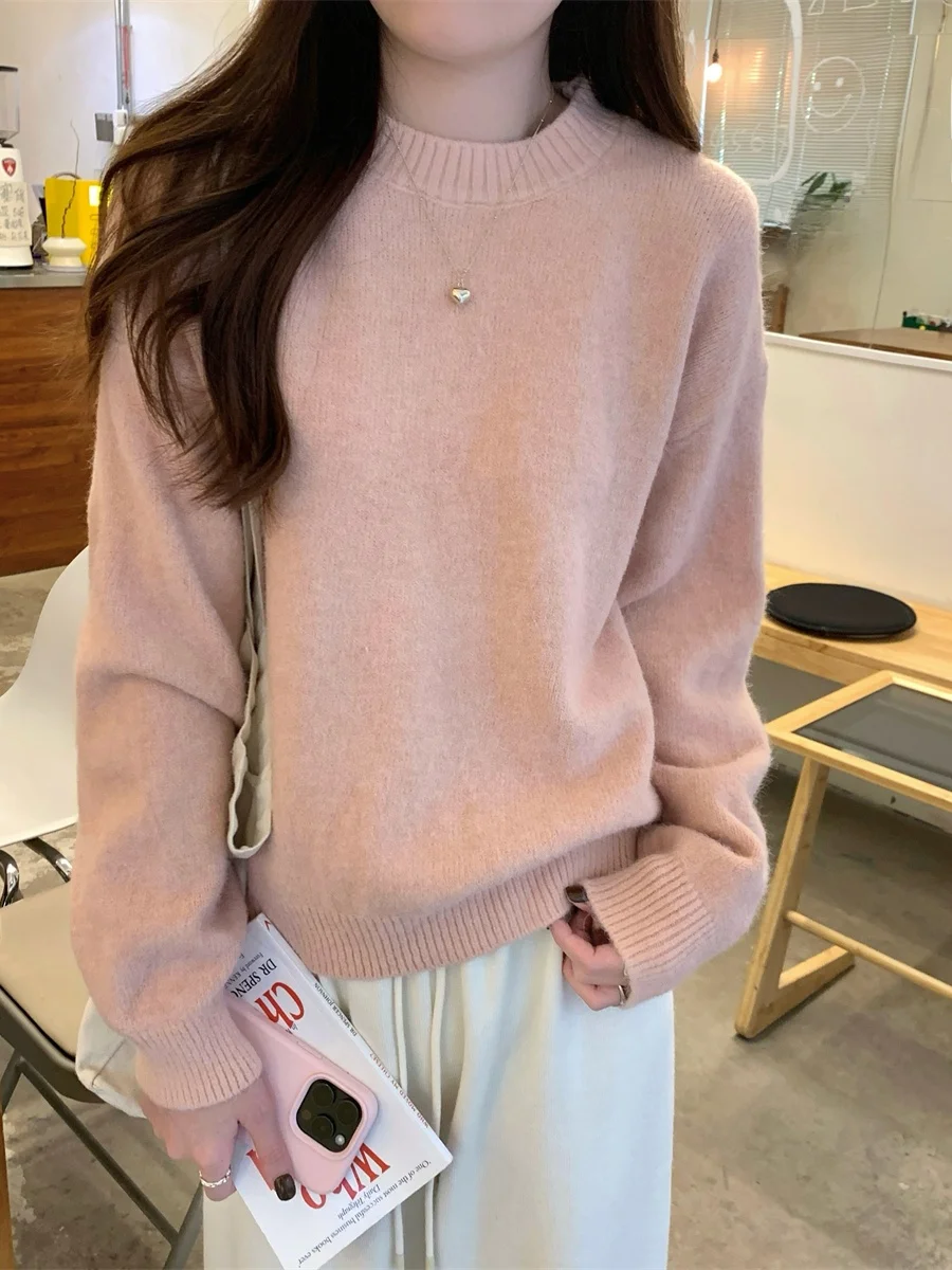 الكورية Sle لينة فضفاضة اللون سترة غير رسمية المرأة خريف 2025 جديد Faion العمر-Defng محبوك علوي تخفيف فضفاض صالح #3