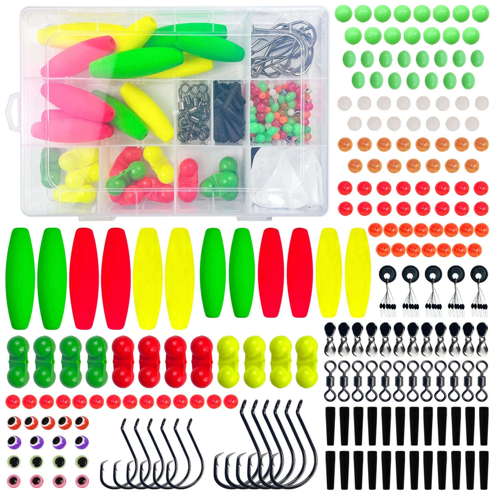 

FREE FISHER 212pcs/Lot Fishing Floats Kit, Rig Baits Accessories,Beads Hooks Space Beans Swivels Fishing Bobbers,Buoy Assorted