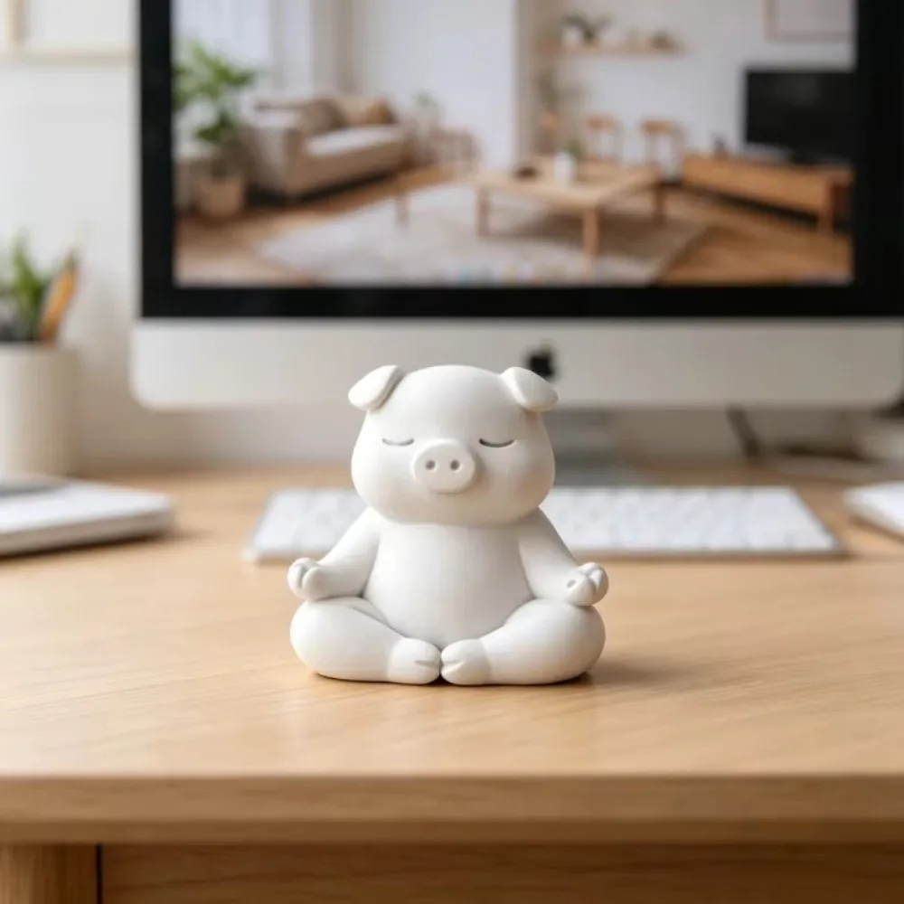 Closed-Eye Meditation Pig Figurine 3D Print Cross-Legged Zen Piggy Statue Creative Cute Pig Desktop Ornament Study Room