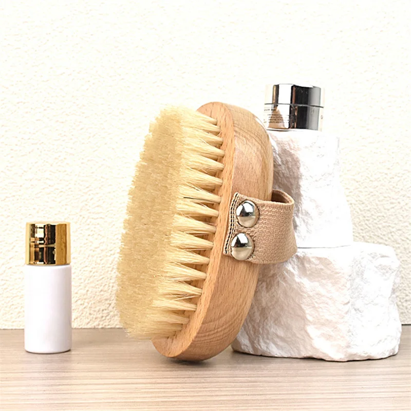 Wet Dry Skin Body Brush Natural Pig Bristles Dry Skin Exfoliating Body Massage Cleaning SPA Tool For Cellulite Lymphatic Drainag