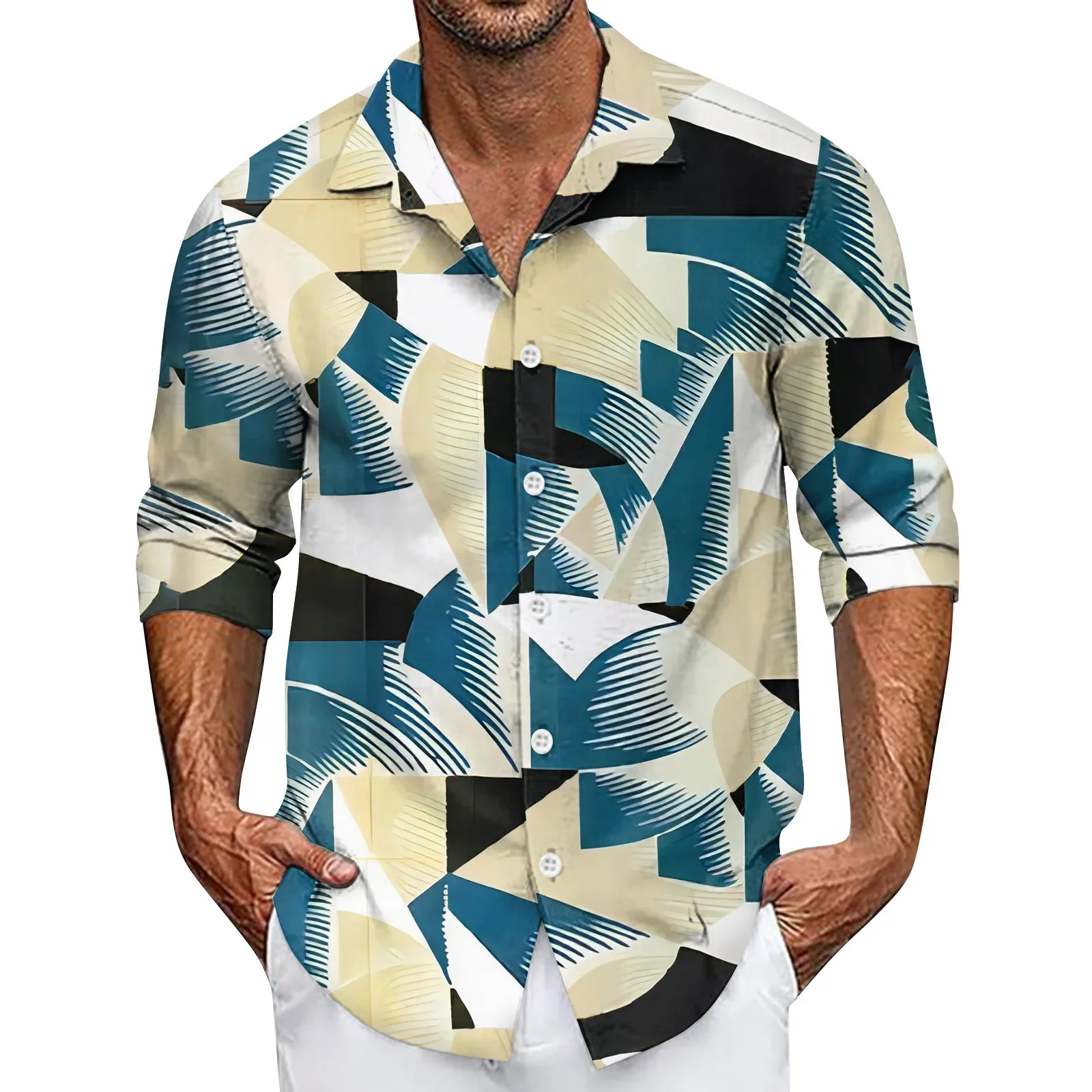 2025Männer T-Shirt Männer Sommer Neue Lose Druck Langarm-shirt Strickjacke Strand Hemd Nuevo En Tops Y Camisetas Erkek Giyim