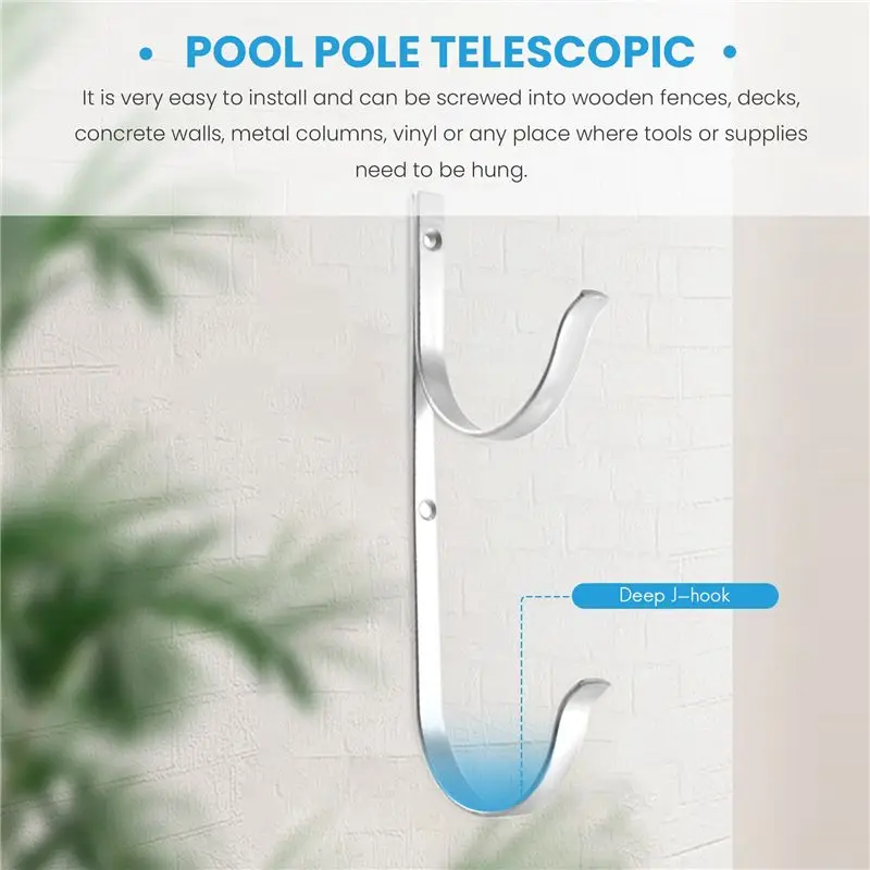 ABNH Soporte para palos de piscina, juego de 2 soportes de aluminio premium, ganchos perfectos para palos telescópicos, skimmers, recogedores de hojas, redes, cepillos
