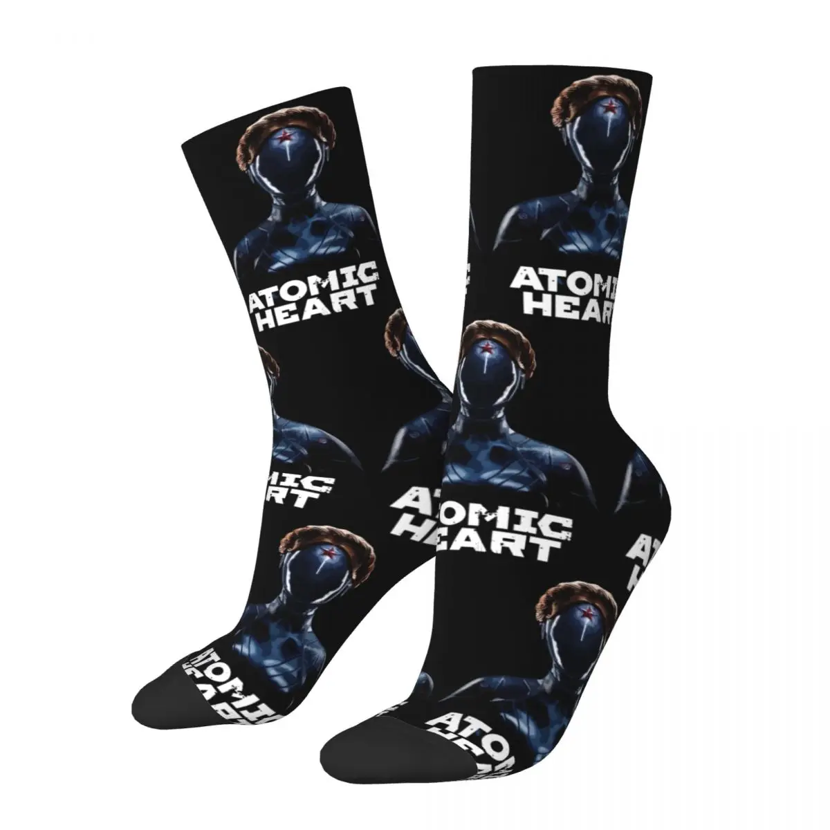 Funny Atomic Heart Robot Twins Basketball Crew Socks Accessories Spring Autumn Winter 2023 New Gaming Socks Breathable