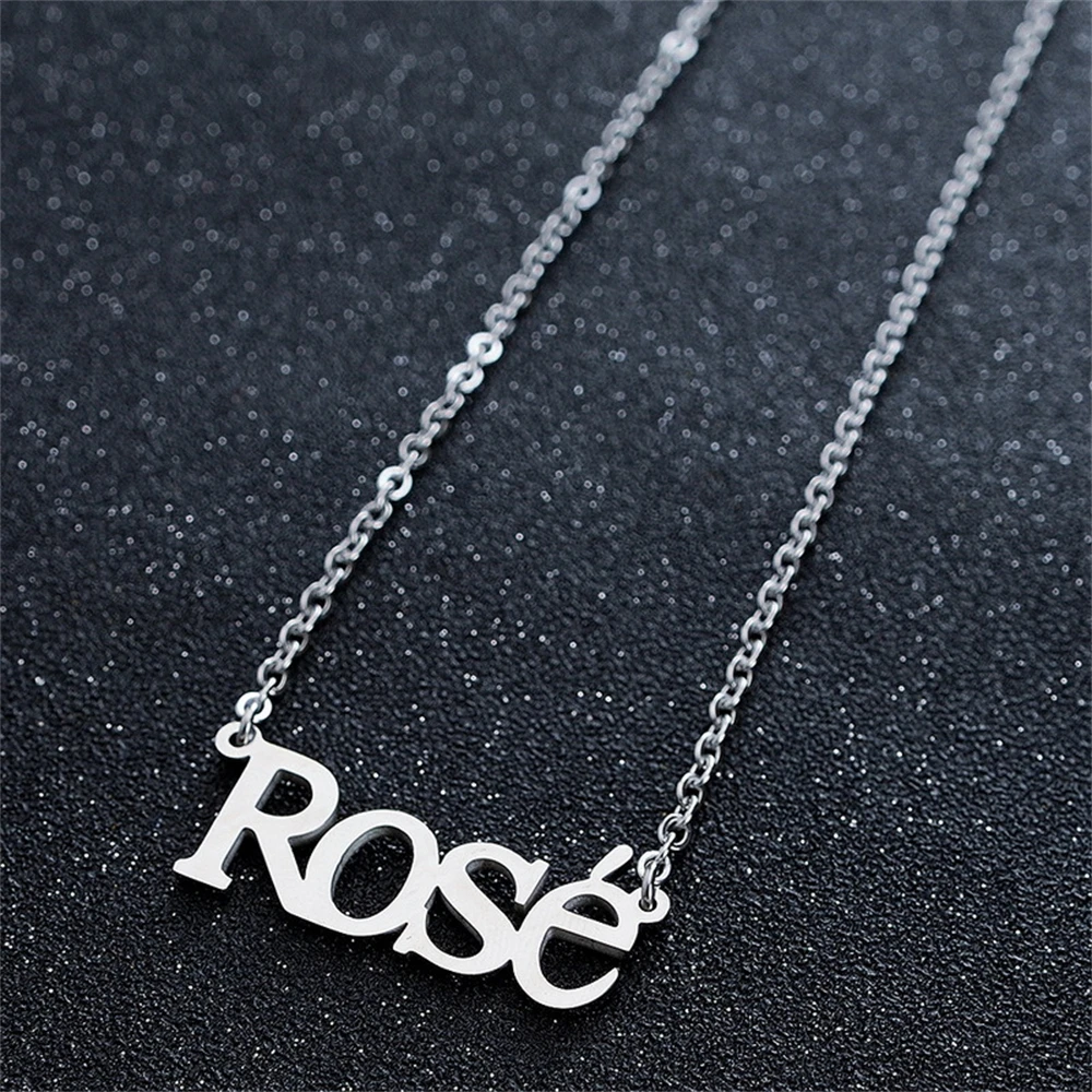 Stainless Steel Kpop Jewelry Rose Jennie Jisoo Lisa Name Letter Pendant Necklace Accessories Couple Gift