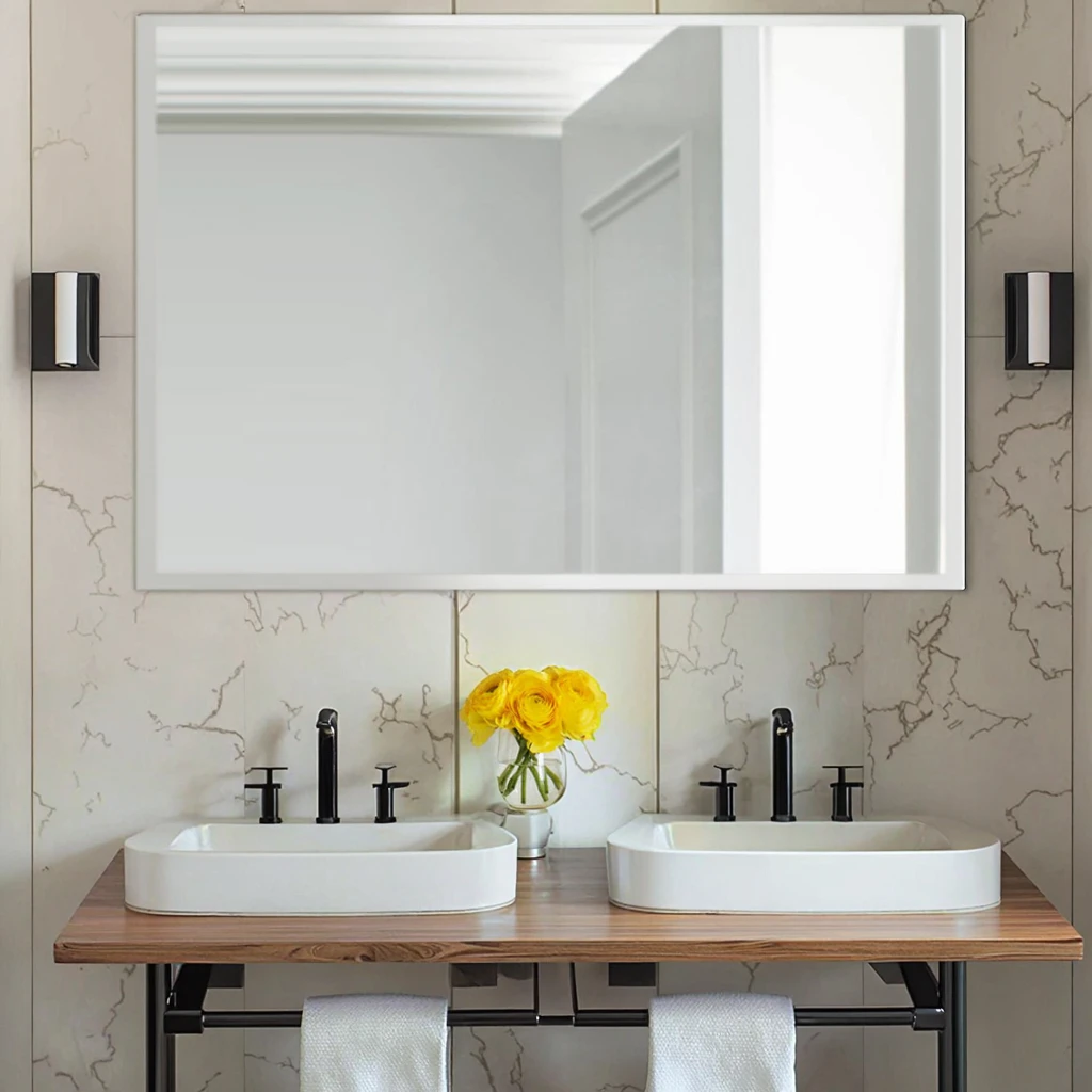 Modern Rectangle Stainless Steel Illuminated LED Wall-Mounted Frameless Bathroom Cabinet and Vanities for Home or Hotel